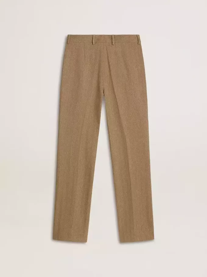 Pantaloni pentru femei din amestec de in cu model în zig-zag, de culoare nisipiu Pantaloni pentru femei din amestec de in cu model în zig-zag, de culoare nisipiu
