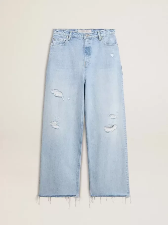 Pantaloni pentru femei din denim cu efect uzat
