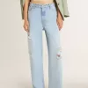 Pantaloni pentru femei din denim cu efect uzat