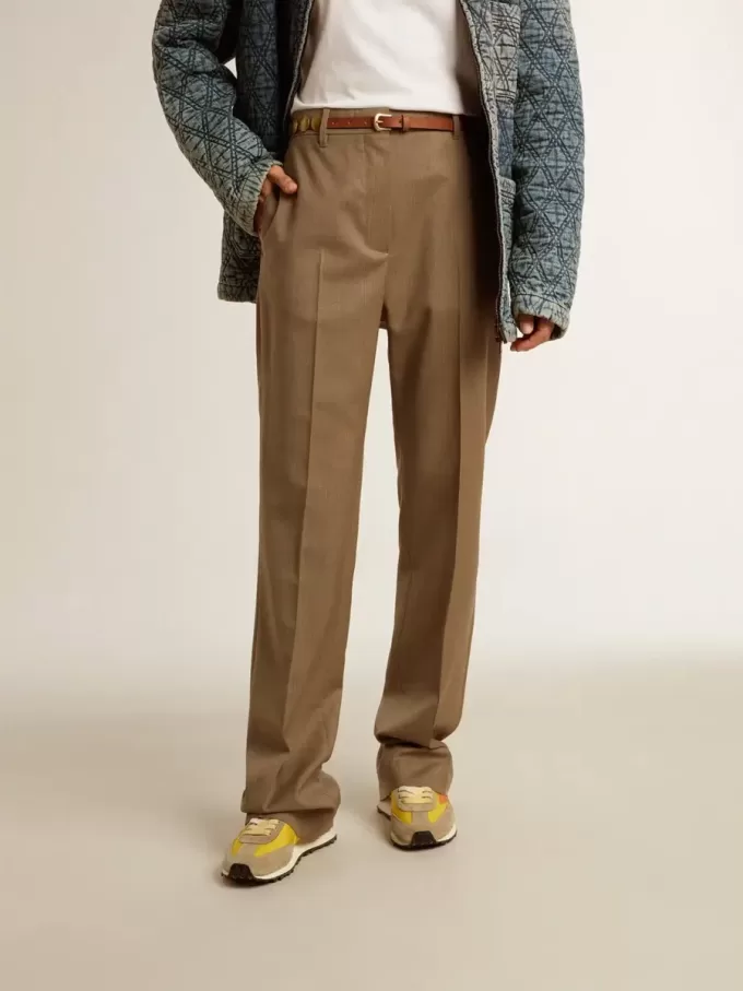 Pantaloni pentru femei din țesătură de lână croită în culoarea gri porumbel Pantaloni pentru femei din țesătură de lână croită în culoarea gri porumbel