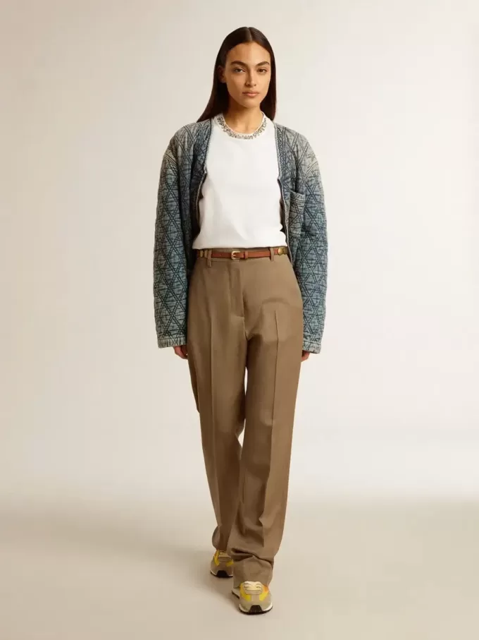 Pantaloni pentru femei din țesătură de lână croită în culoarea gri porumbel Pantaloni pentru femei din țesătură de lână croită în culoarea gri porumbel