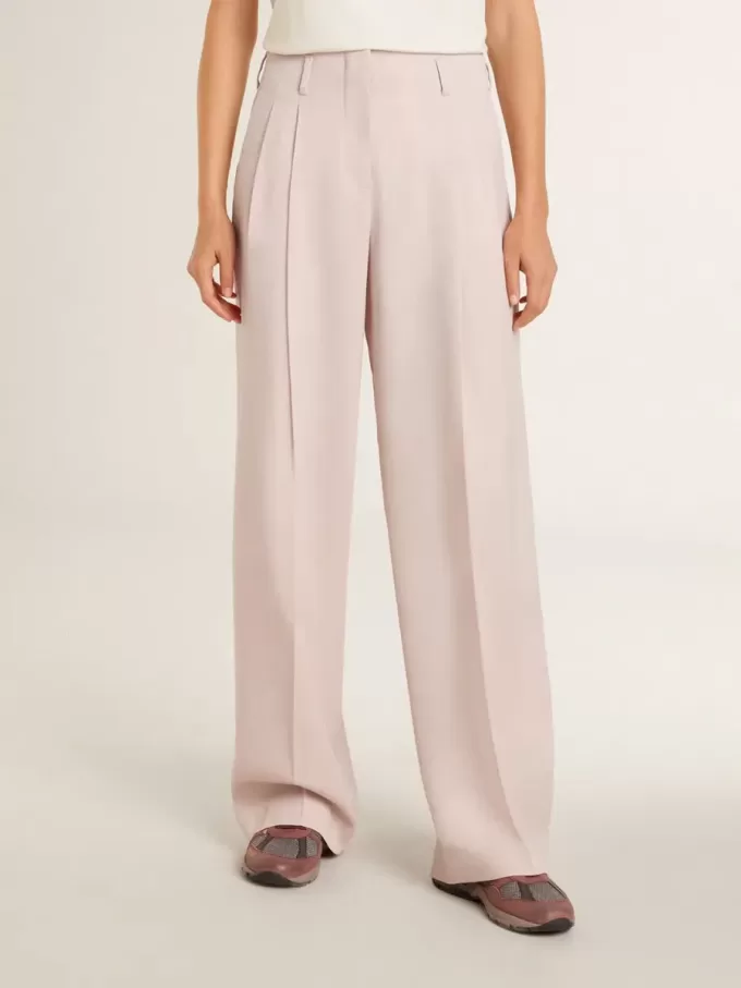 Pantaloni pentru femei din țesătură de lână roz, croiți pe măsură Pantaloni pentru femei din țesătură de lână roz, croiți pe măsură
