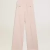 Pantaloni pentru femei din țesătură de lână roz, croiți pe măsură Pantaloni pentru femei din țesătură de lână roz, croiți pe măsură