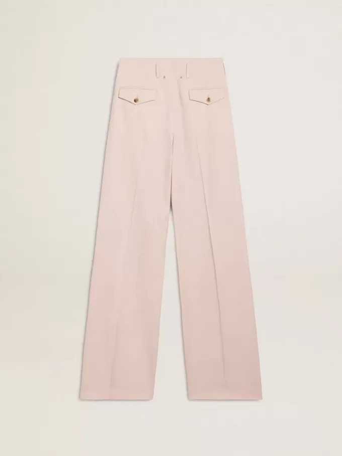 Pantaloni pentru femei din țesătură de lână roz, croiți pe măsură Pantaloni pentru femei din țesătură de lână roz, croiți pe măsură