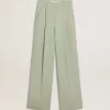 Pantaloni pentru femei din lână verde salvie Pantaloni pentru femei din lână verde salvie