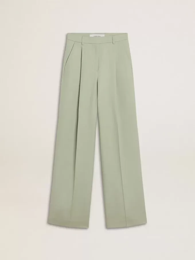 Pantaloni pentru femei din lână verde salvie Pantaloni pentru femei din lână verde salvie