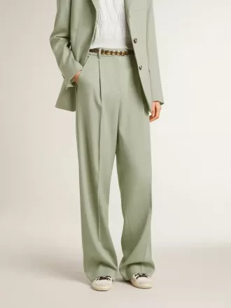 Pantaloni pentru femei din lână verde salvie