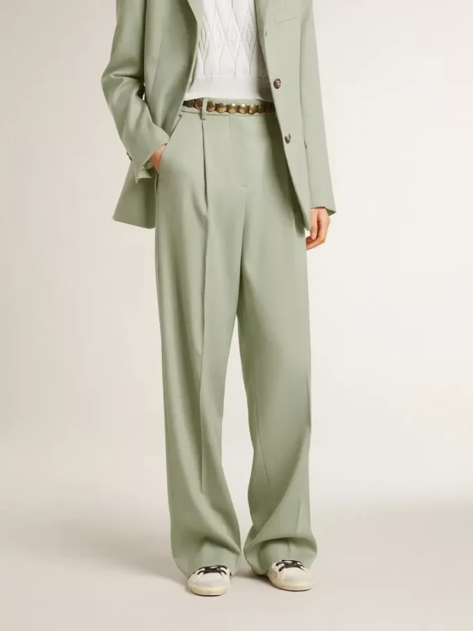Pantaloni pentru femei din lână verde salvie Pantaloni pentru femei din lână verde salvie