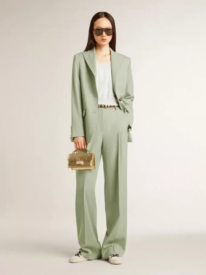 Pantaloni pentru femei din lână verde salvie Pantaloni pentru femei din lână verde salvie