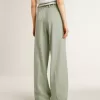 Pantaloni pentru femei din lână verde salvie Pantaloni pentru femei din lână verde salvie