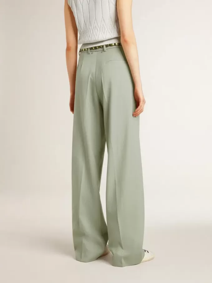 Pantaloni pentru femei din lână verde salvie Pantaloni pentru femei din lână verde salvie