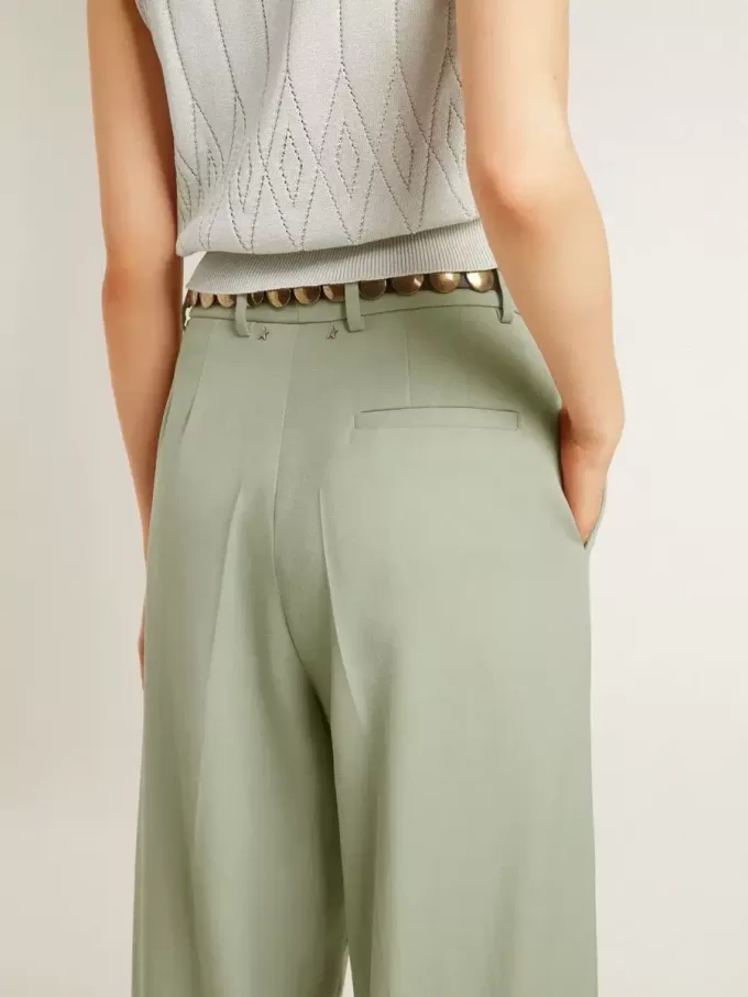 Pantaloni pentru femei din lână verde salvie Pantaloni pentru femei din lână verde salvie