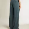 Pantaloni plisați din bumbac albastru pentru femei Pantaloni plisați din bumbac albastru pentru femei