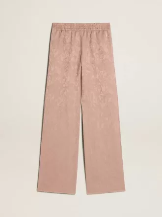 Pantaloni roz din viscoză pentru femei, cu model floral