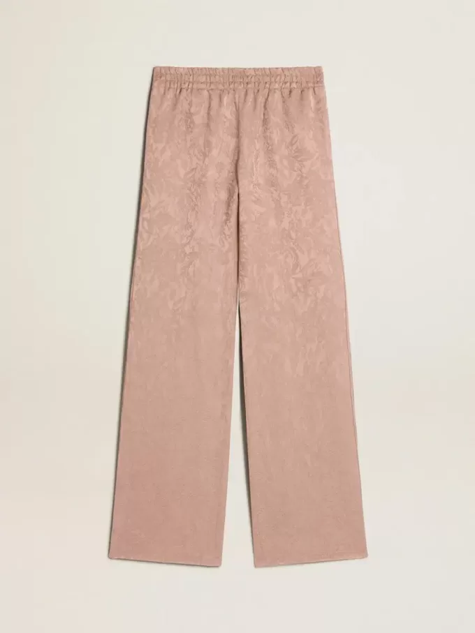 Pantaloni roz din viscoză pentru femei, cu model floral Pantaloni roz din viscoză pentru femei, cu model floral