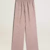 Pantaloni roz din viscoză pentru femei, cu model floral Pantaloni roz din viscoză pentru femei, cu model floral