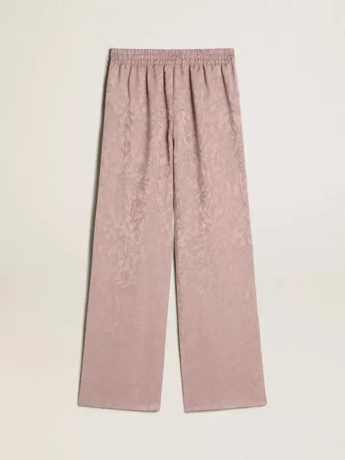 Pantaloni roz din viscoză pentru femei, cu model floral Pantaloni roz din viscoză pentru femei, cu model floral
