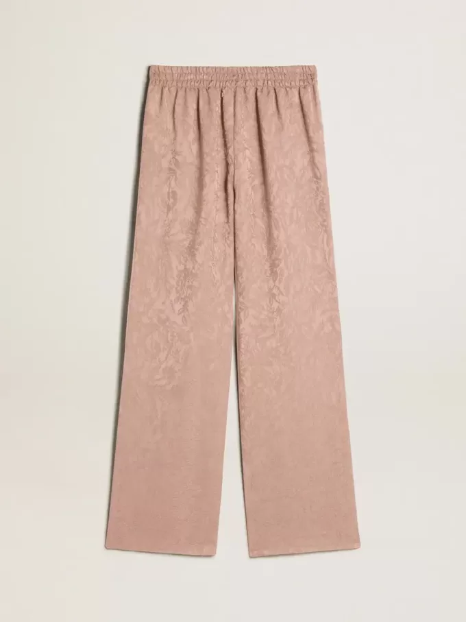 Pantaloni roz din viscoză pentru femei, cu model floral Pantaloni roz din viscoză pentru femei, cu model floral