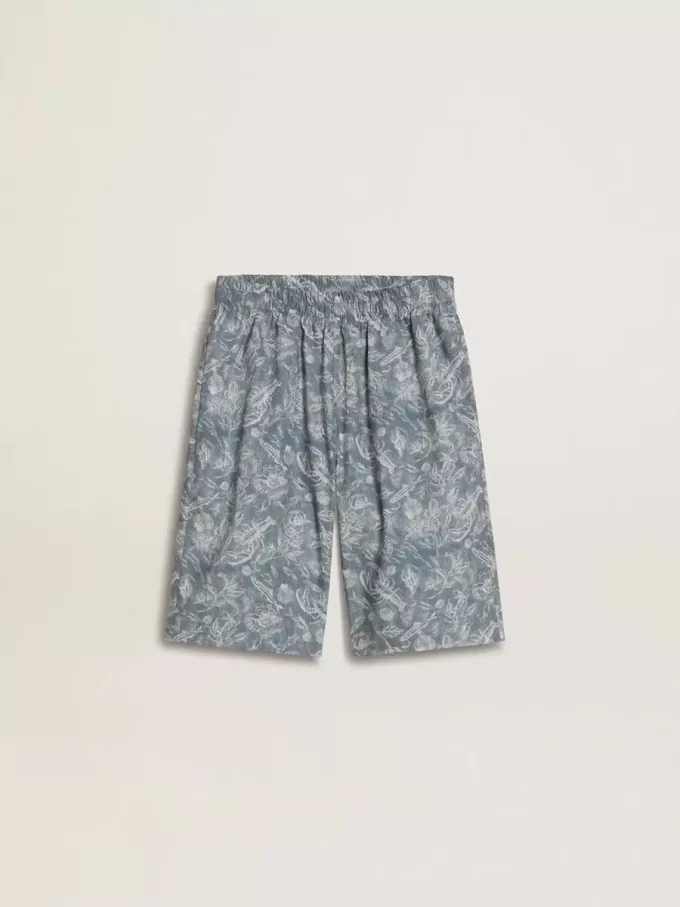 Pantaloni scurți albastru pentru băieți cu imprimeu alb
