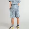 Pantaloni scurți albastru pentru băieți cu imprimeu alb