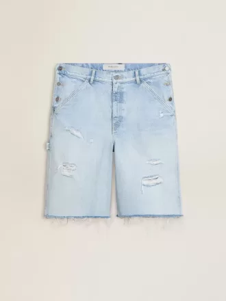Pantaloni scurți Bermuda din denim pentru bărbați, cu efect uzat