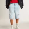 Pantaloni scurți Bermuda din denim pentru bărbați, cu efect uzat Pantaloni scurți Bermuda din denim pentru bărbați, cu efect uzat