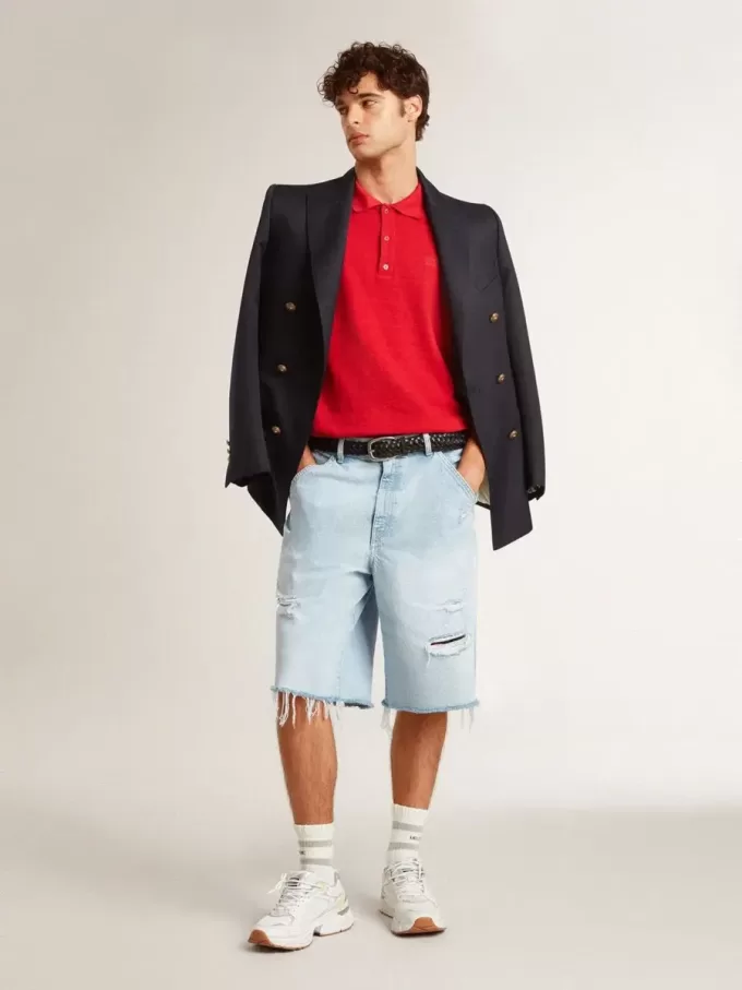Pantaloni scurți Bermuda din denim pentru bărbați, cu efect uzat Pantaloni scurți Bermuda din denim pentru bărbați, cu efect uzat