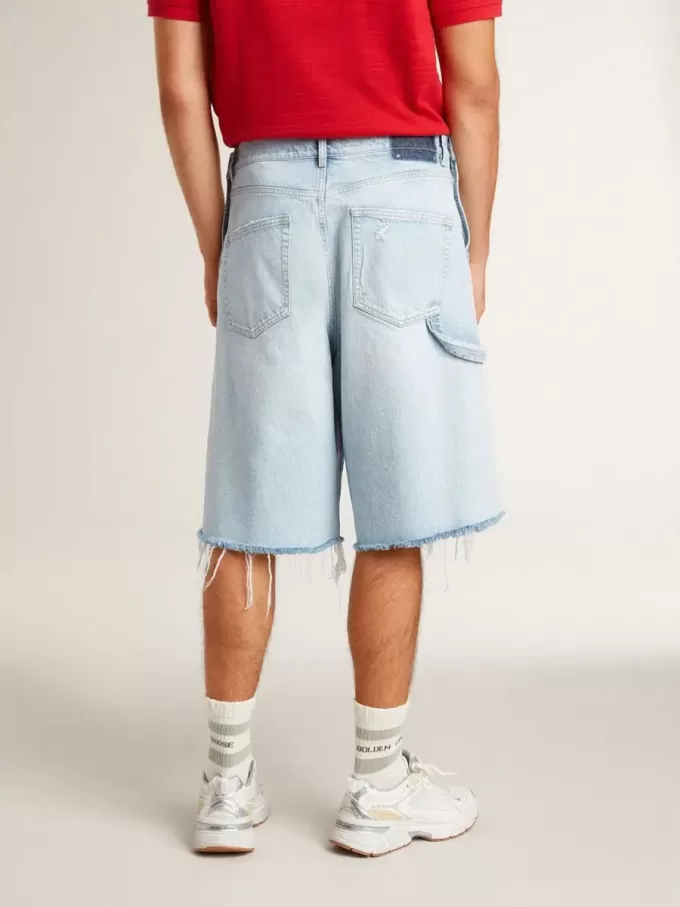 Pantaloni scurți Bermuda din denim pentru bărbați, cu efect uzat Pantaloni scurți Bermuda din denim pentru bărbați, cu efect uzat