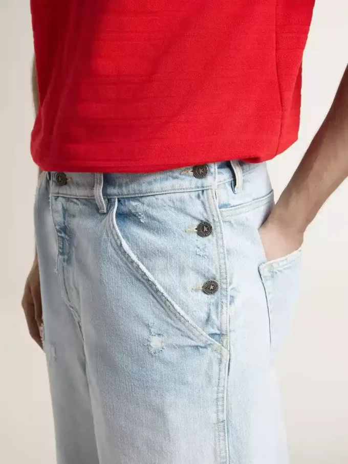 Pantaloni scurți Bermuda din denim pentru bărbați, cu efect uzat Pantaloni scurți Bermuda din denim pentru bărbați, cu efect uzat