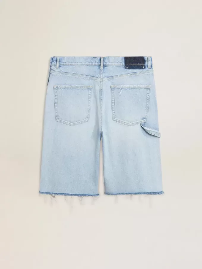 Pantaloni scurți Bermuda din denim pentru bărbați, cu efect uzat Pantaloni scurți Bermuda din denim pentru bărbați, cu efect uzat