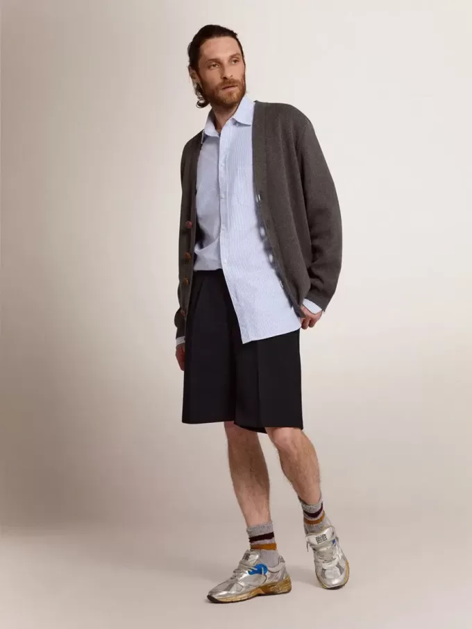 Pantaloni scurți bermuda pentru bărbați din lână albastră închisă Pantaloni scurți bermuda pentru bărbați din lână albastră închisă