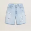 Pantaloni scurți Bermuda pentru femei din denim cu efect uzat Pantaloni scurți Bermuda pentru femei din denim cu efect uzat