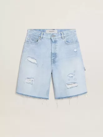 Pantaloni scurți Bermuda pentru femei din denim cu efect uzat Pantaloni scurți Bermuda pentru femei din denim cu efect uzat