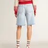 Pantaloni scurți Bermuda pentru femei din denim cu efect uzat Pantaloni scurți Bermuda pentru femei din denim cu efect uzat
