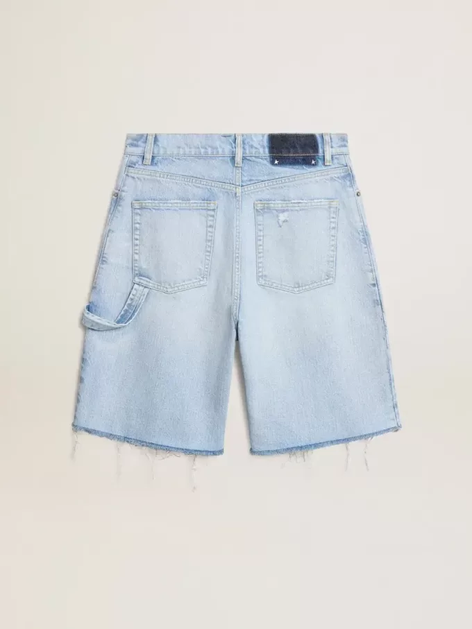 Pantaloni scurți Bermuda pentru femei din denim cu efect uzat Pantaloni scurți Bermuda pentru femei din denim cu efect uzat
