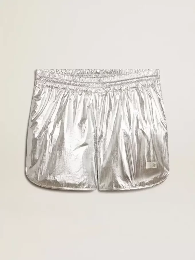 Pantaloni scurți de alergare pentru bărbați din țesătură argintie