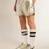 Pantaloni scurți de alergare pentru bărbați din țesătură argintie
