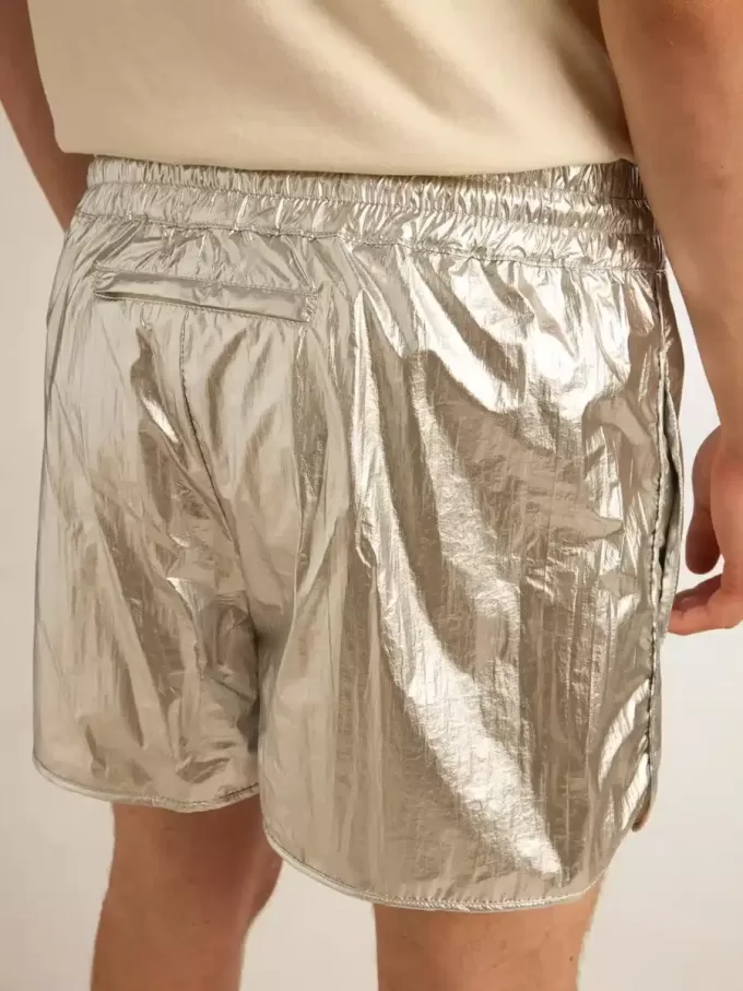 Pantaloni scurți de alergare pentru bărbați din țesătură argintie