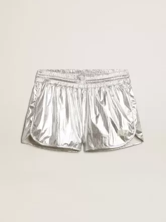 Pantaloni scurți de alergare pentru femei din țesătură argintie Pantaloni scurți de alergare pentru femei din țesătură argintie
