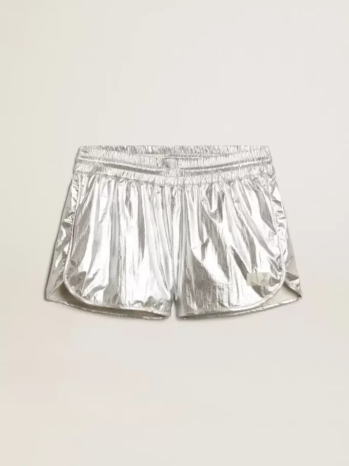 Pantaloni scurți de alergare pentru femei din țesătură argintie Pantaloni scurți de alergare pentru femei din țesătură argintie