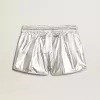 Pantaloni scurți de alergare pentru femei din țesătură argintie Pantaloni scurți de alergare pentru femei din țesătură argintie
