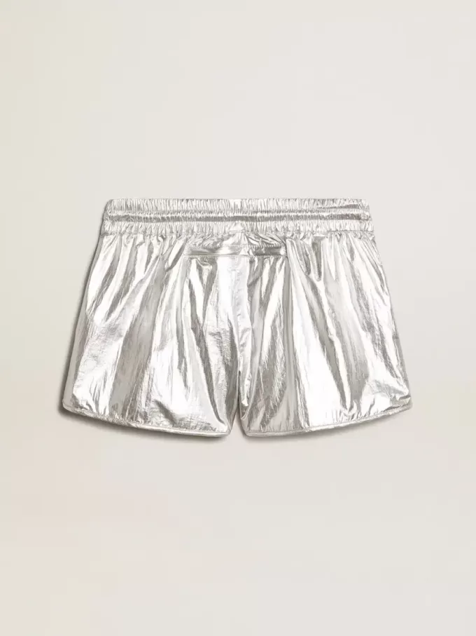 Pantaloni scurți de alergare pentru femei din țesătură argintie Pantaloni scurți de alergare pentru femei din țesătură argintie