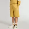 Pantaloni scurți de jogging pentru copii, de culoare galben ocru, cu broderie