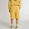 Pantaloni scurți de jogging pentru copii, de culoare galben ocru, cu broderie