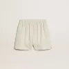 Pantaloni scurți din amestec de lână, cu dungi albe și gri, pentru femei Pantaloni scurți din amestec de lână, cu dungi albe și gri, pentru femei