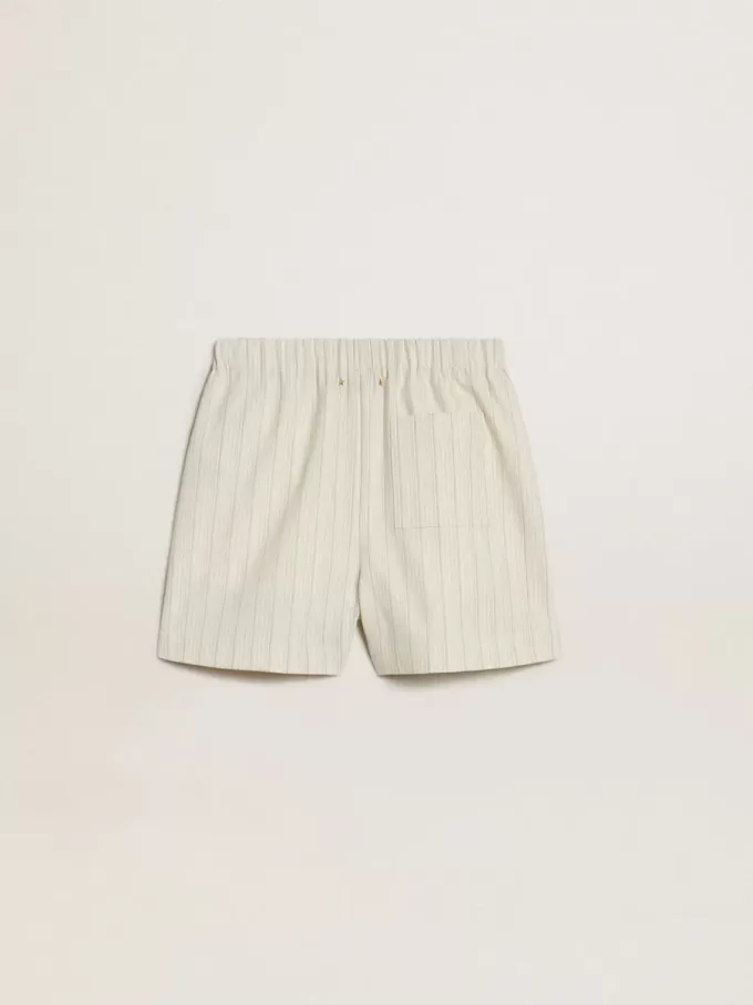 Pantaloni scurți din amestec de lână, cu dungi albe și gri, pentru femei Pantaloni scurți din amestec de lână, cu dungi albe și gri, pentru femei