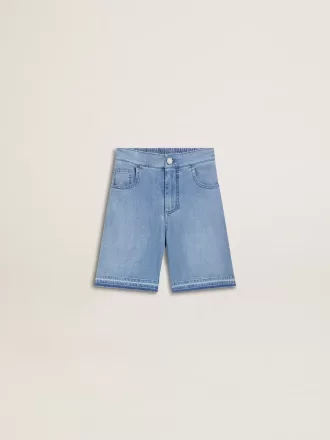 Pantaloni scurți din denim pentru copii, cu broderie pe spate
