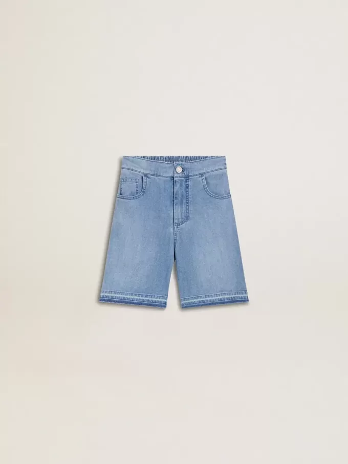 Pantaloni scurți din denim pentru copii, cu broderie pe spate