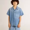 Pantaloni scurți din denim pentru copii, cu broderie pe spate