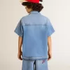 Pantaloni scurți din denim pentru copii, cu broderie pe spate